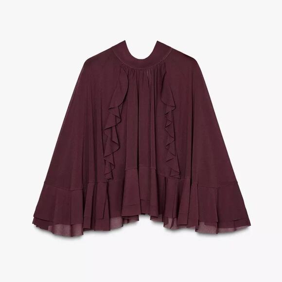 Zara TIE-BACK RUFFLED CAPE Size Medium - Picture 2 of 6